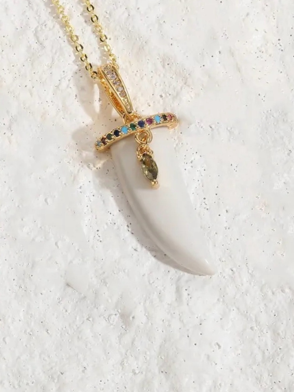 White Horn Pendant Necklace with Multicolor Accents NWT Gold Plated